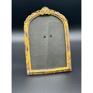 Vintage Arched Metal Picture Frame Distressed Gold Ornate 5x7 Tabletop Decor